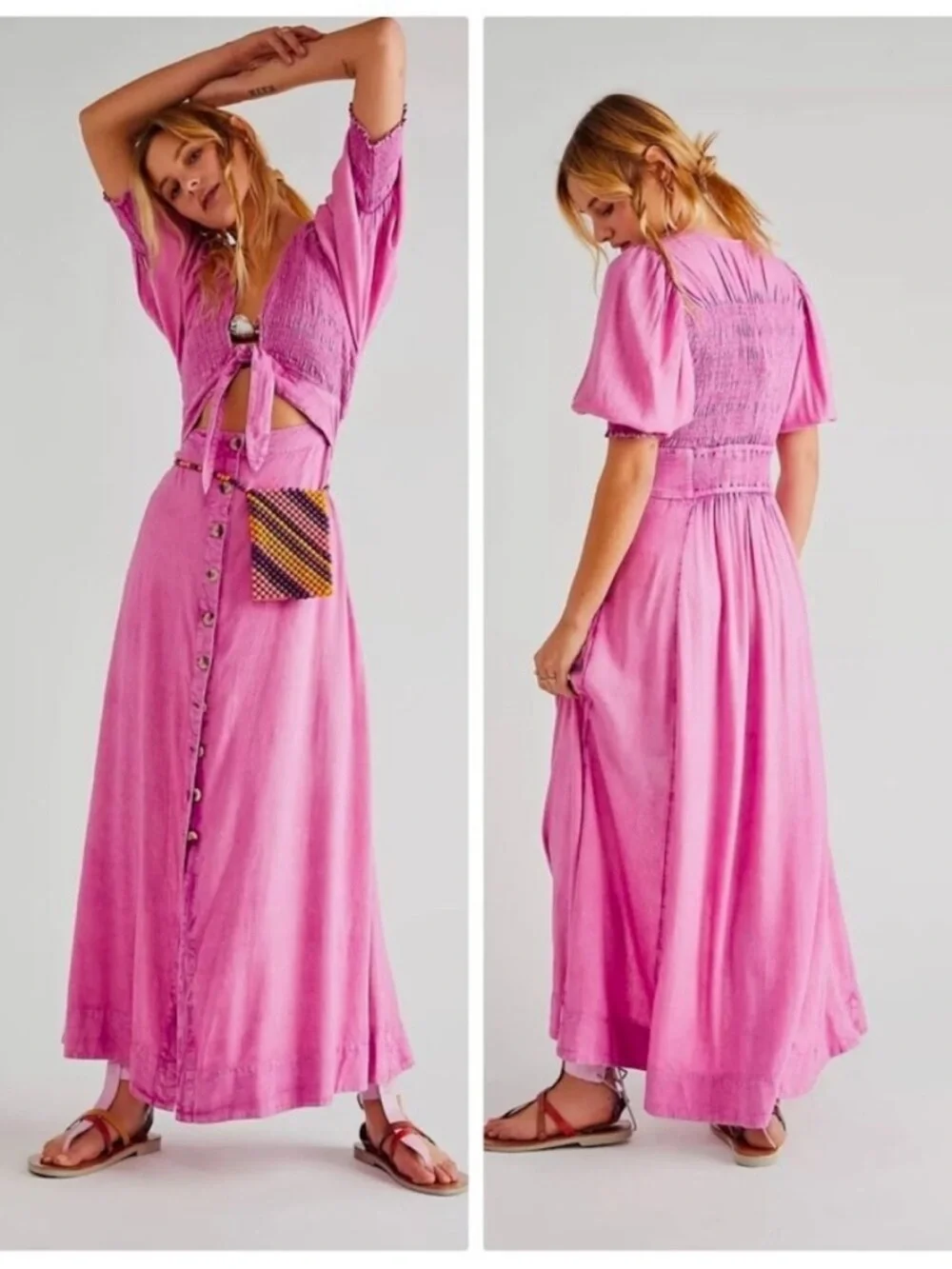 NWT Free People String of Hearts Maxi Dress Pink XS